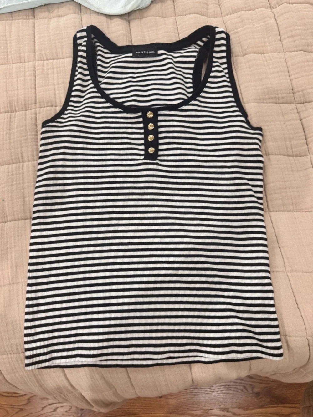Anine Bing Black & White Striped Henley Tank: elevated casual - Picture 6 of 11